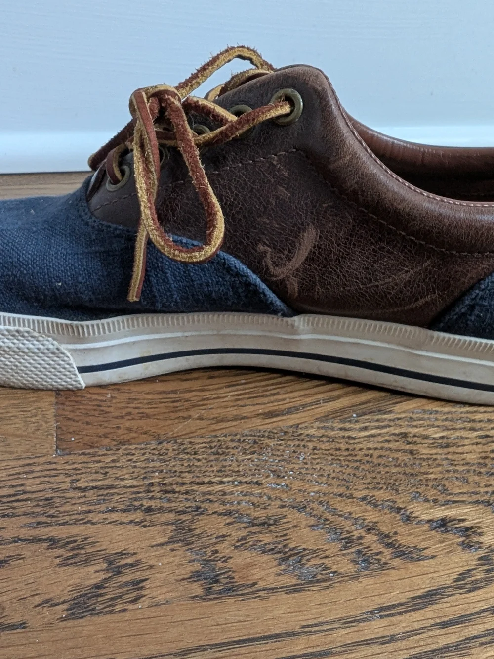 Polo Ralph Lauren Vaughn Saddle Sneaker Men's Size 7D Flax Linen Leather Blue